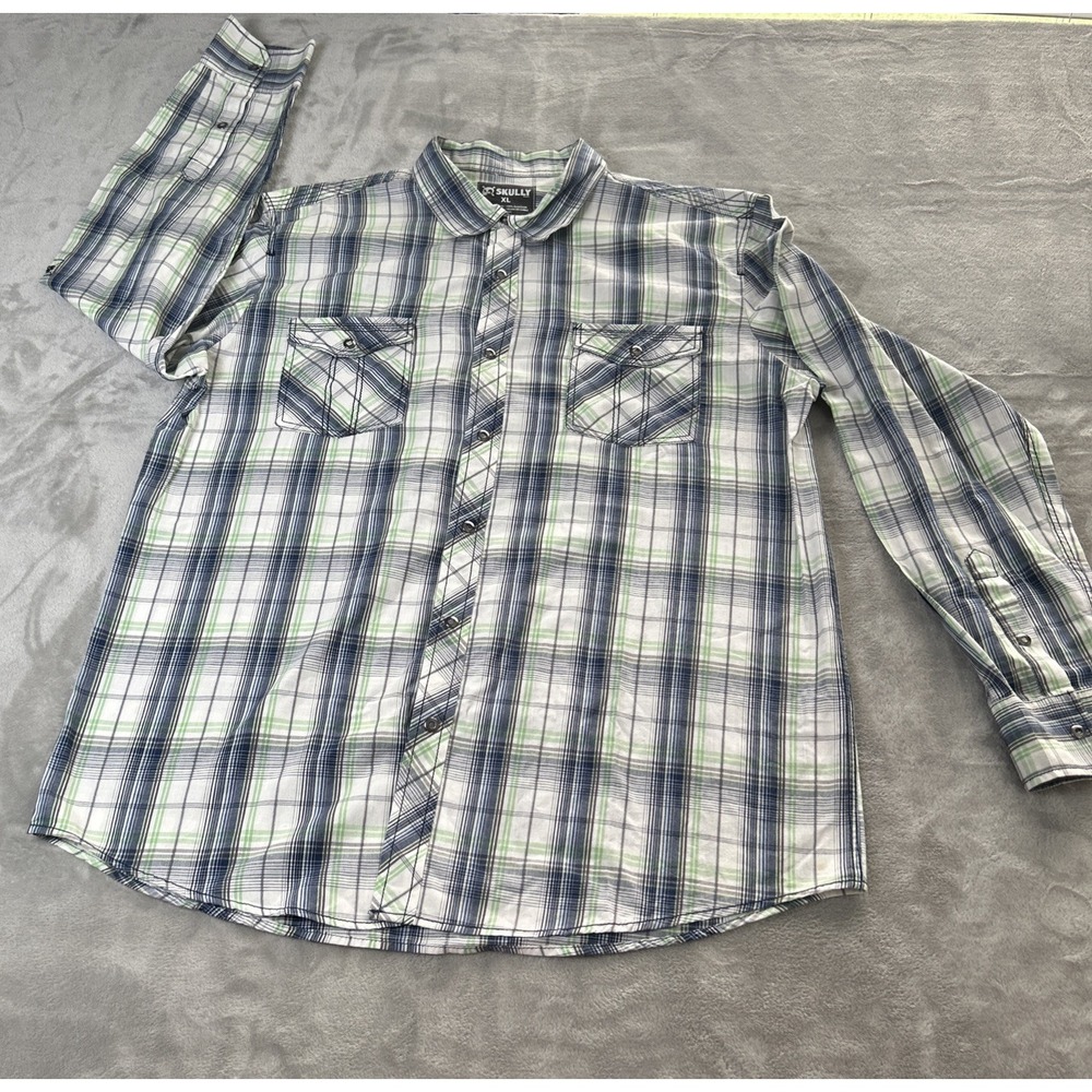 Skully Shirt XL Snap Button Country Western Cowboy Rodeo Plaid Ranch Rockabilly